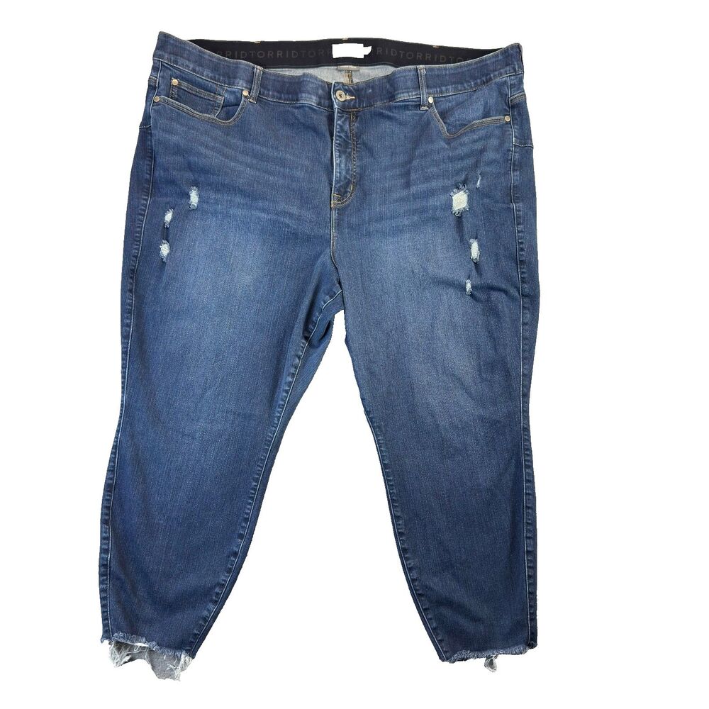 Torrid Jeans Womens 30R Blue Premium Stretch Bombshell Skinny Distressed Whisker